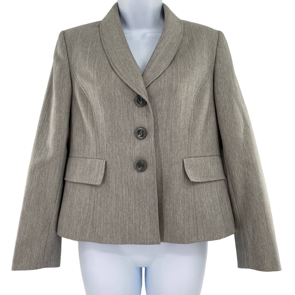 Evan-Picone Gray Herringbone Lined Button Closure Round Collar Blazer Jacket 6P